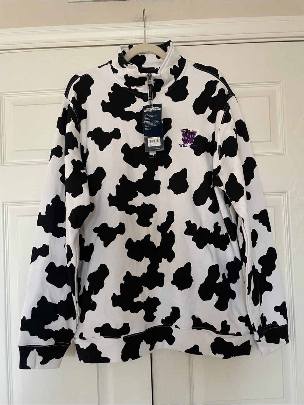Charles River /Williams College Black  & White Cow Print Quarter-Zip Sweatshirt